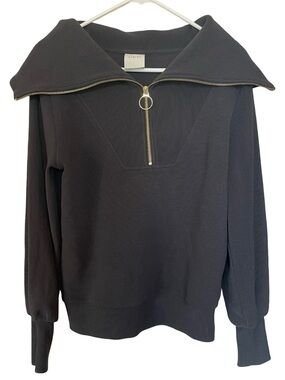 Varley Vine Half Zip Pullover Black Ottoman Rib Knit Sweater XXS